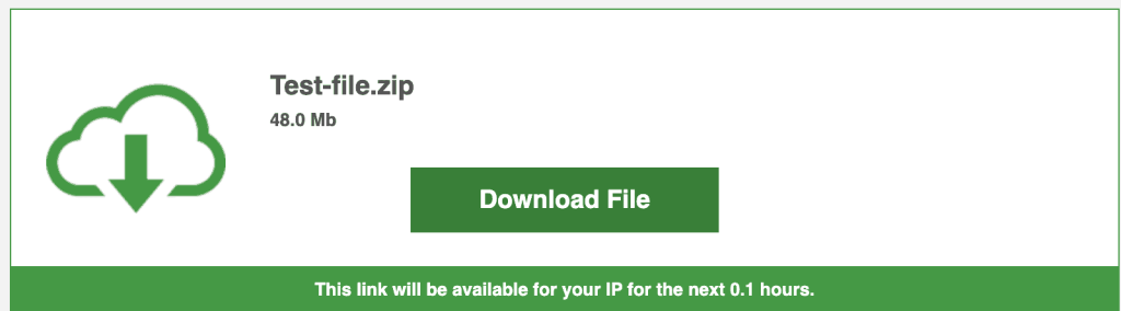 FileJoker download page showing Test-file.zip ready to download